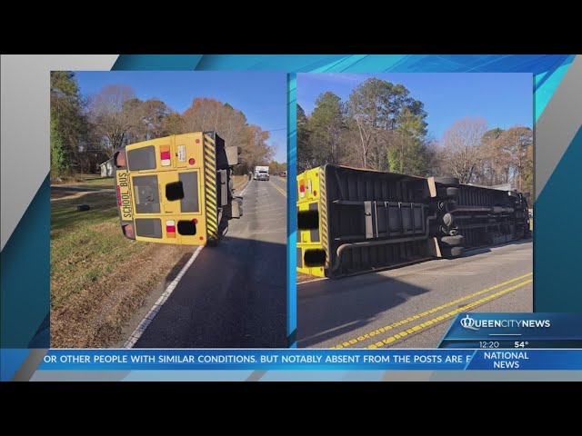 ⁣School bus overturns in Huntersville, driver injured