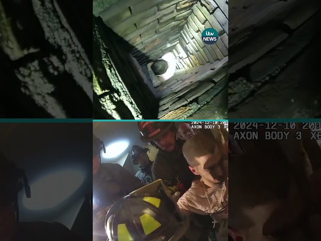 ⁣This isn't Santa Claus: man gets stuck in chimney while fleeing police #itvnews