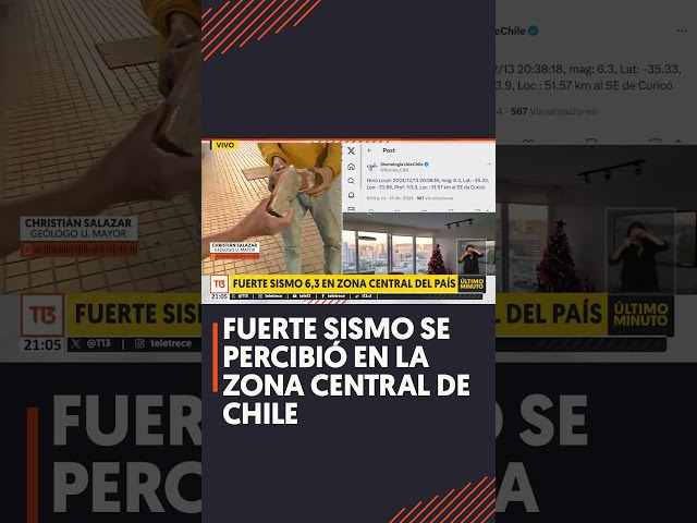 ⁣Fuerte sismo se percibió en la zona central del país