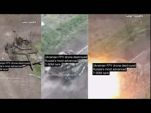 ⁣NUEVAS imágenes de la destrucción de un tanque ruso por parte de drones ucranianos