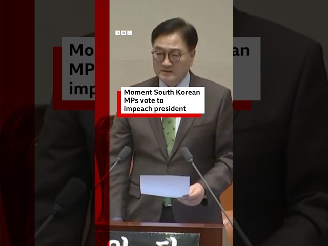 ⁣South Korean MPs vote to impeach President Yoon over martial law. #SouthKorea #BBCNews