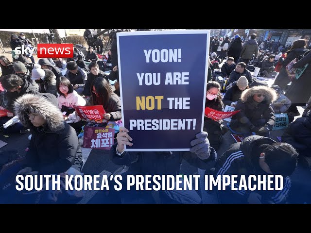 ⁣Celebrations in South Korea after parliament votes to impeach president Yoon