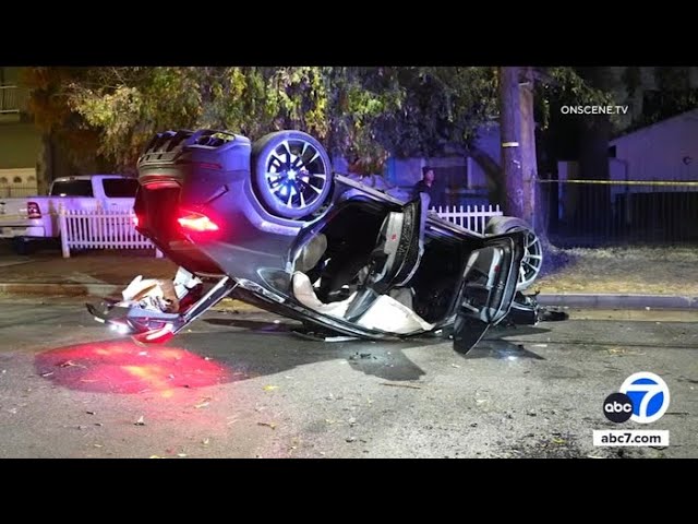 ⁣Police, good Samaritans rescue pursuit suspect in Lamborghini after rollover crash in Tarzana