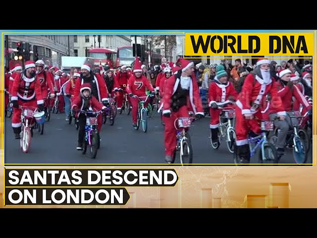 ⁣London Celebrates 10th Annual 'Santa Cruise' with Army of Santas Marching Down Pall Mall |