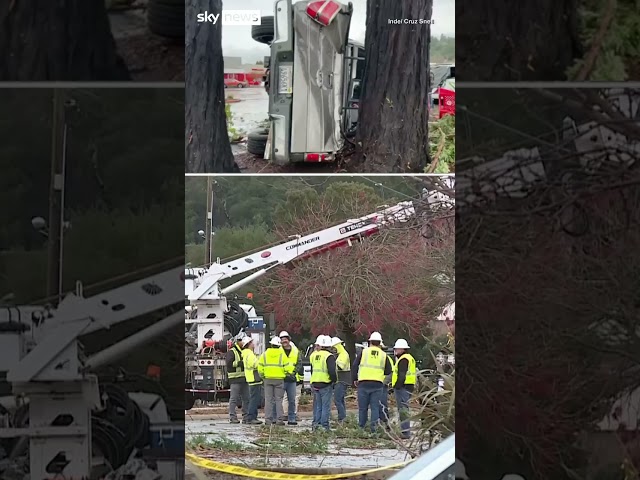 ⁣Rare tornado flips cars in California