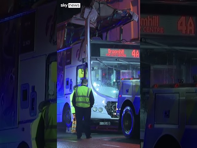 ⁣Double-decker bus crashes into bridge