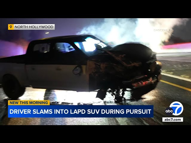 ⁣Suspected DUI driver slams into LAPD cruiser during chase on 101 Freeway