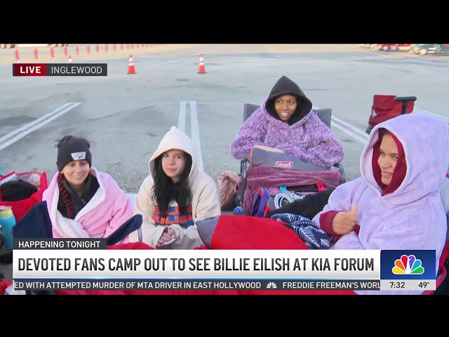 ⁣Devoted Billie Eilish fans line up early outside the Kia Forum