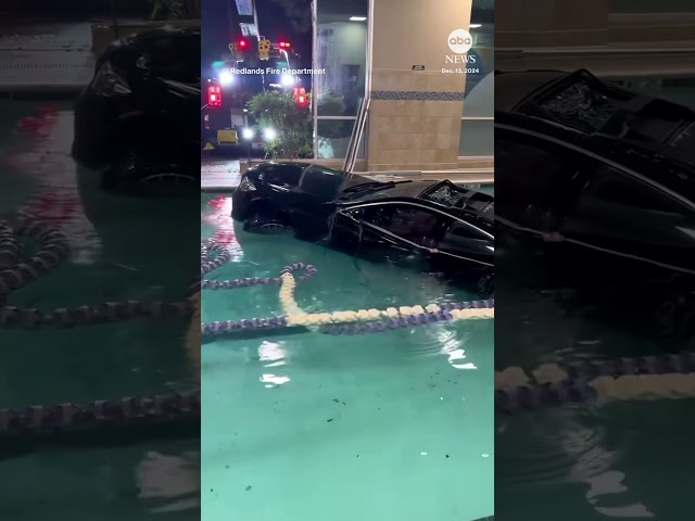 ⁣Car plunges into indoor swimming pool in Southern California