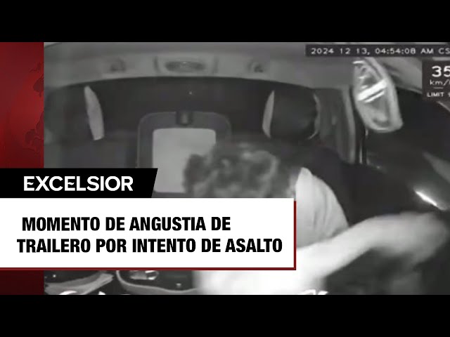 ⁣Momento de angustia de trailero por intento de asalto en Edomex