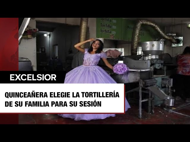 ⁣Quinceañera se vuelve viral al elegir la tortillería de su familia para su sesión de XV años