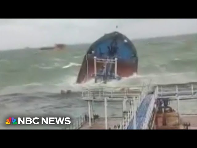 ⁣Russian oil tankers split in two by strong storms in the Black Sea