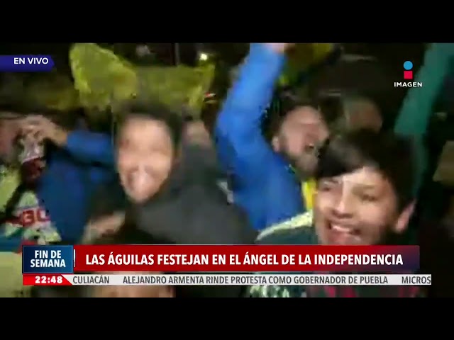 ⁣Americanistas festejan en el tricampeonato de Las Águilas en el Ángel de la Independencia