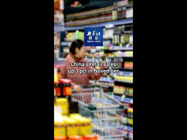 ⁣Xinhua News | China's retail sales up 3 pct in November