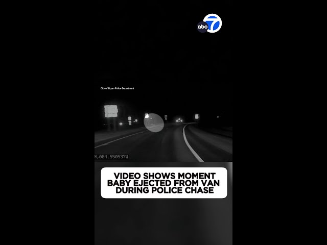 ⁣Video shows moment baby ejected from van during police chase