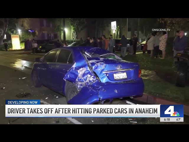 ⁣Driver takes off after hitting parked cars in Anaheim