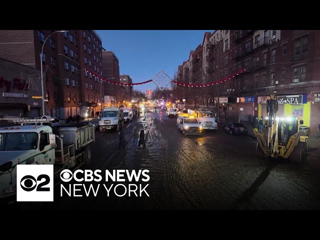 ⁣Bronx water main break leaves residents without gas, power