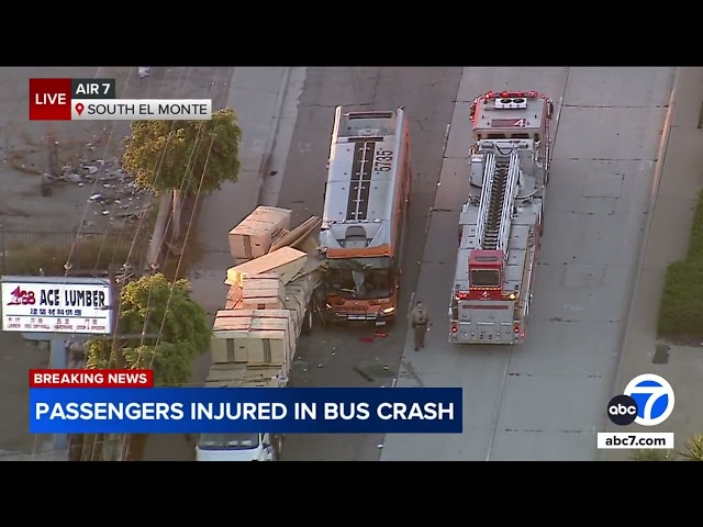 ⁣At least 12 injured in Metro bus crash outside lumber business in South El Monte