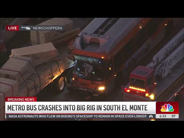 ⁣Metro bus crashes into big rig in South El Monte