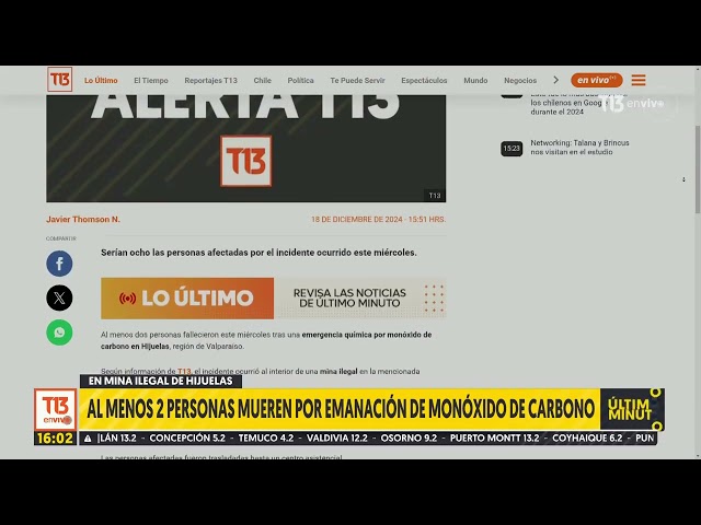 ⁣Al menos dos personas mueren tras inhalar monóxido de carbono en mina ilegal de Hijuelas