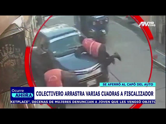 ⁣Fiscalizador se aferra a capo de auto colectivero que huyó para no ser intervenido