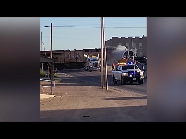 ⁣Video shows freight train derailing after crashing into tractor-trailer in Texas