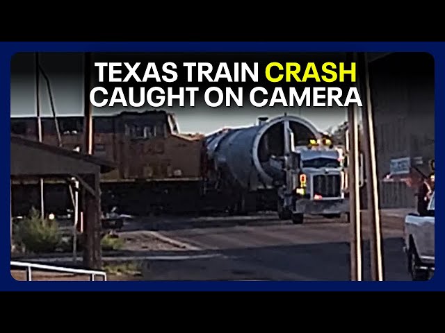 ⁣Train crash caught on camera: Train crashes into tractor-trailer in West Texas