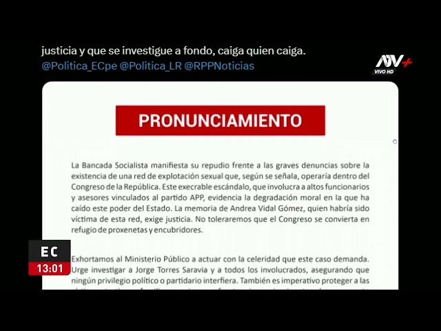 ⁣Bancada Socialista repudia las denuncias de una presunta red de prostitución en el Congreso