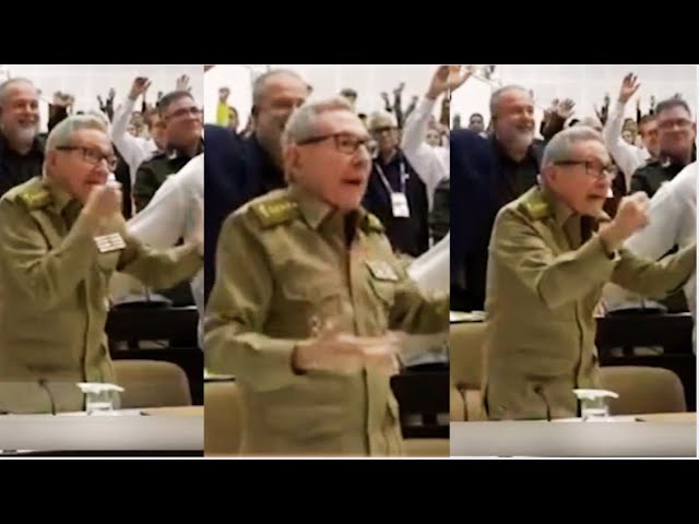 ⁣Raúl Castro FUERA DE CONTROL en plena Asamblea Nacional, puñetazo al aire y golpe en la mesa