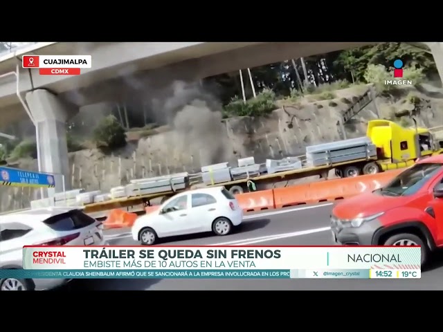 ⁣Tráiler se queda sin frenos en Cuajimalpa | Noticias con Crystal Mendivil