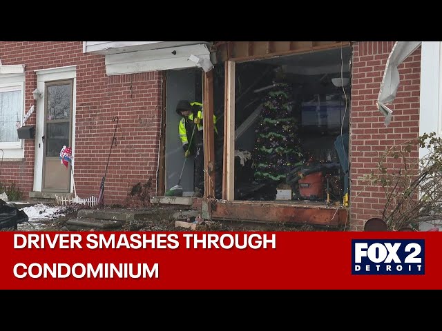 ⁣Wrong way driver smashes through condominium wall in St. Clair Shores.