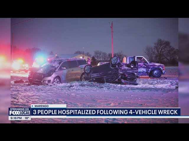 ⁣Four-vehicle crash in Marengo leaves one critical, two hospitalized