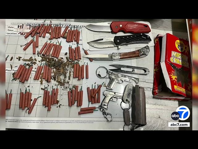 ⁣82 fireworks, 3 knives, 2 replica firearms and can of pepper spray found in single carry-on at LAX