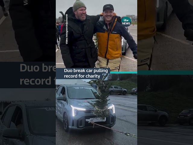 ⁣Former rugby player Ed Jackson and Ross Stirling pulled a car 30 miles in just 24 hours #itvnews