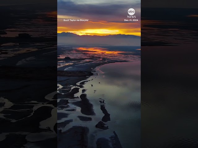 ⁣Drone footage captures stunning winter solstice sunset