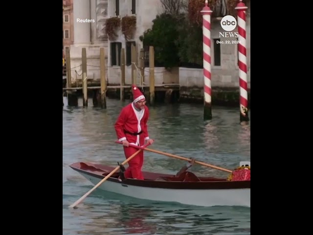 ⁣Santas swap sleighs for gondolas in Venice’s annual Christmas regatta