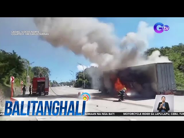 ⁣Truck na may kargang mga de-lata, nasunog | Balitanghali