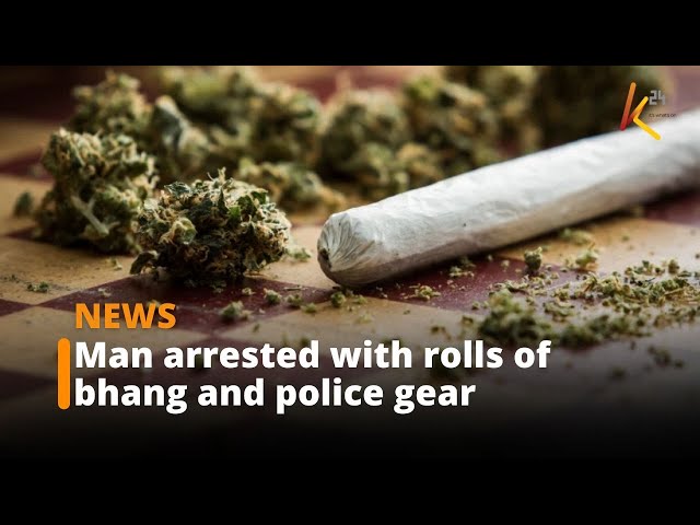 ⁣Man arrested as police recover loaded gun, rolls of bhang and police gear