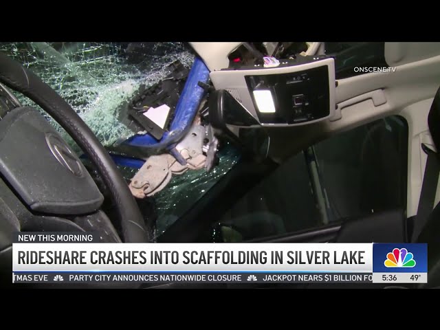 ⁣Rideshare crashes into scaffolding in SIlver Lake