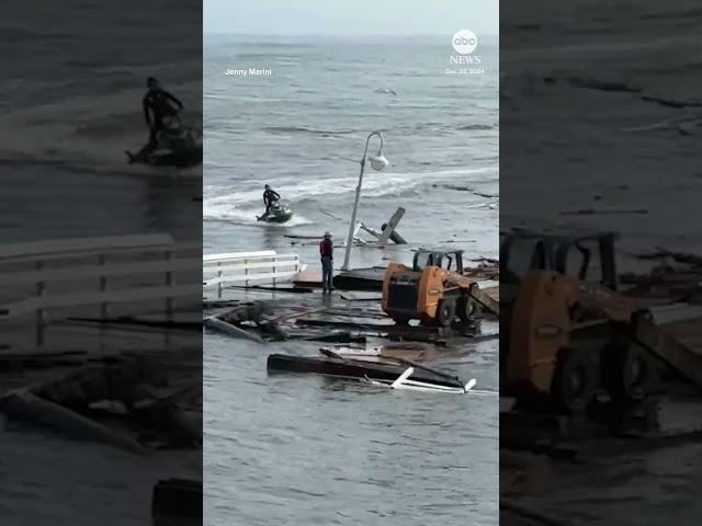 ⁣Part of Santa Cruz wharf collapses amid high surf warning along California coast