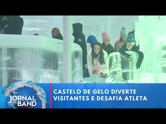 ⁣Castelo de gelo diverte visitantes e desafia atleta em São Paulo | Jornal da Band