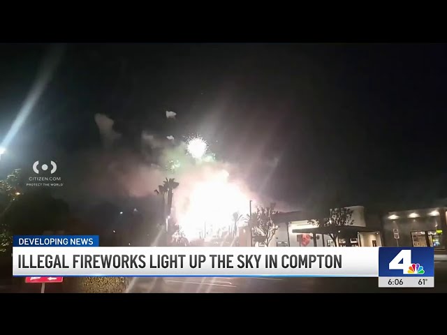 ⁣Illegal fireworks light up the sky in Compton