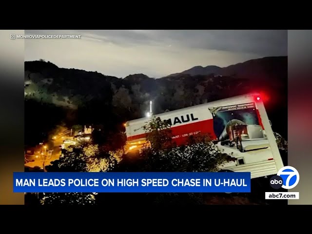 ⁣Suspect in Monrovia nearly falls off 30-foot cliff in stolen U-Haul while escaping police