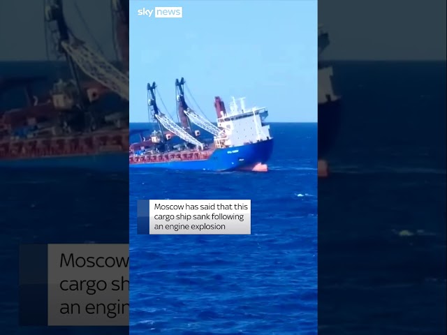 ⁣Russian cargo ship tilts before sinking in Mediterranean