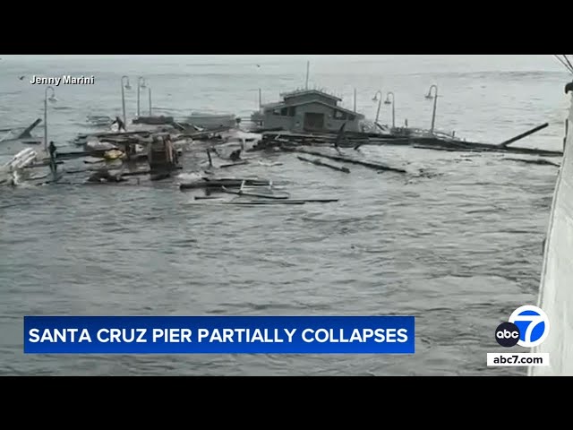 ⁣Santa Cruz Wharf partially collapses during high surf