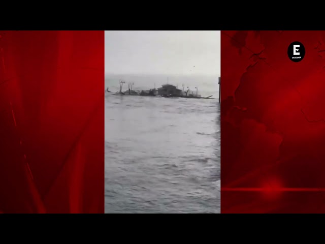 ⁣Muelle colapsa en California y queda flotando a la deriva en medio de tormenta