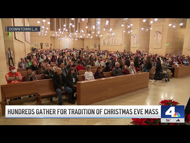 ⁣Hundreds gather for evening Christmas Eve mass in downtown LA