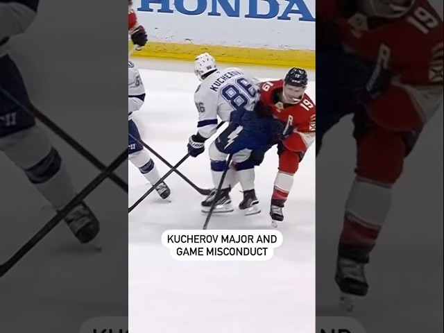 ⁣Kucherov Game Misconduct For Late Hit On Tkachuk 