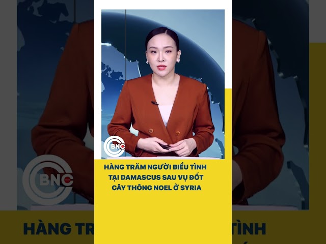 ⁣Hàng trăm người biểu tình tại Damascus sau vụ đốt cây thông Noel ở Syria