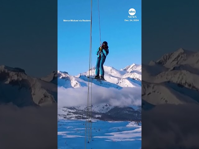 ⁣Skiers rescued from chairlift in the French Alps